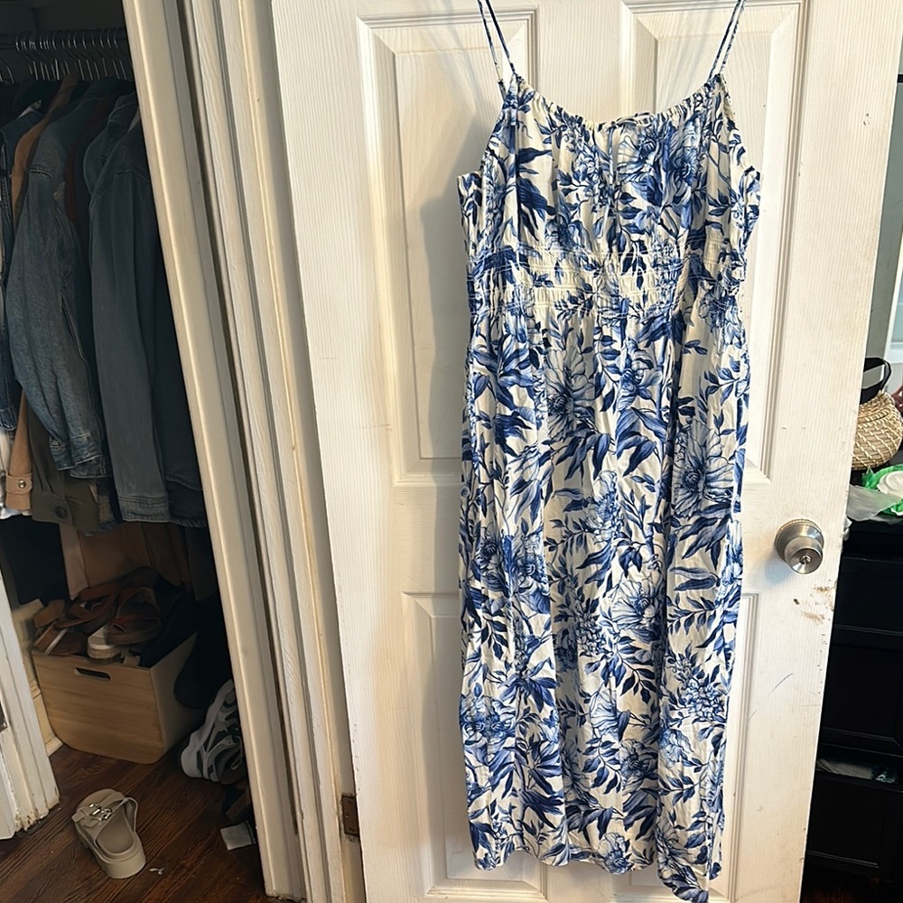 H&M Blue and White Spaghetti Strap Sundress